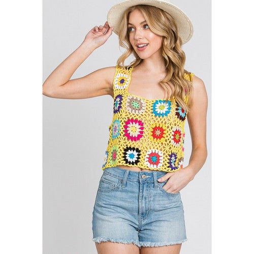 Handmade Crochet Crop Tank in Yellow
