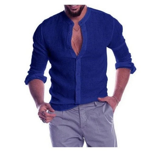 Collarless Lightweight Shirt in Royal Blue
