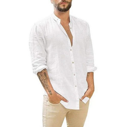 T103ABE9D2 Collarless Lightweight Shirt in White