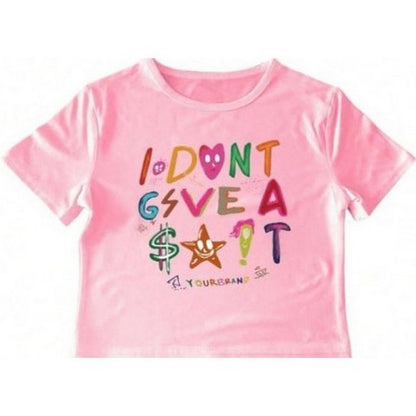 I Don't Give Crop Graphic Tee In Pink