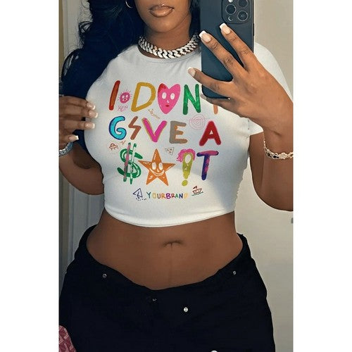 EBLY-469 I Don't Give Crop Graphic Tee in White