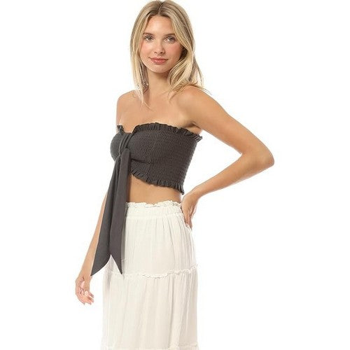 TT-5180A Smock Tie Front Tube Top in Ash Grey