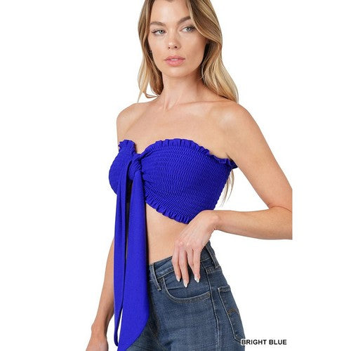 TT-5180A Smock Tie Front Tube Top in Bright Blue