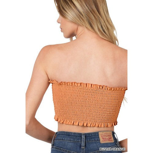 Smock Tie Front Tube Top in Butter Orange