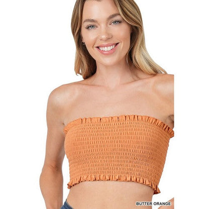 Smock Tie Front Tube Top in Butter Orange