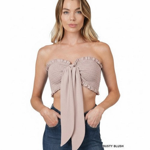 TT-5180A Smock Tie Front Tube Top in Dusty Blush