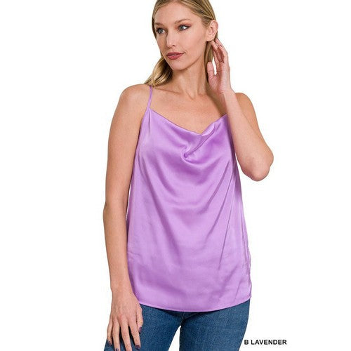 QT-1125D4 Satin Cowl Neck Cami Vest in Bright Lavender