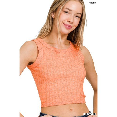 Wide Rib Crop Tank in Heather Orange