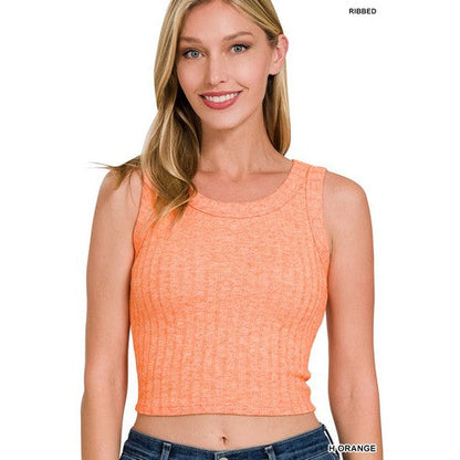 HT-2309Y Wide Rib Crop Tank in Heather Orange