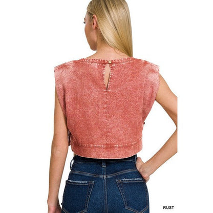 Washed Linen Crop Muscle Top in Rust