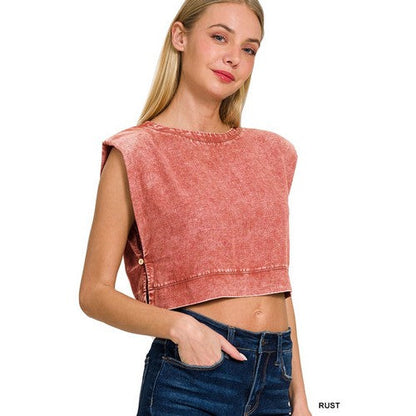 Washed Linen Crop Muscle Top in Rust