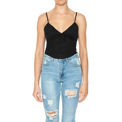 74994 Smock Back Linen Vest in Black