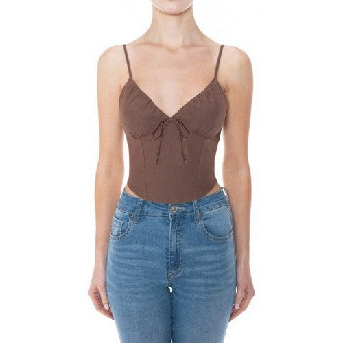 74994 Smock Back Linen Vest in Chestnut