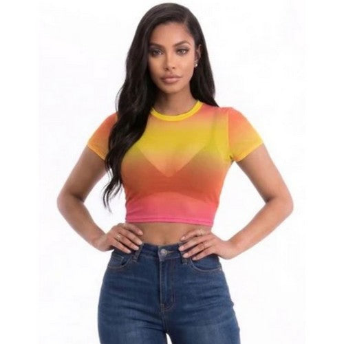 BT2847 Mesh Crop Tee in Fuchsia & Yellow