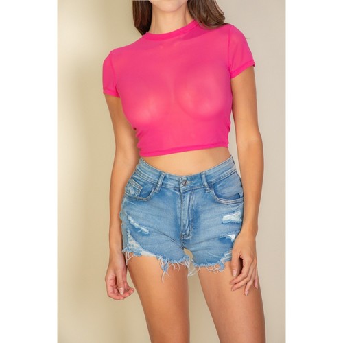 Mesh Crop Tee in Fuchsia