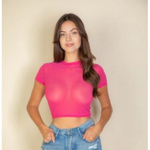 BT2847 Mesh Crop Tee in Fuchsia