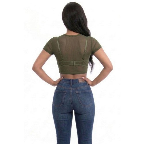 Mesh Crop Tee in Olive