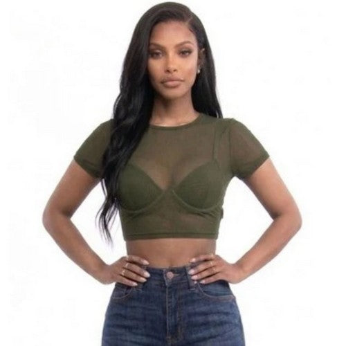 BT2847 Mesh Crop Tee in Olive