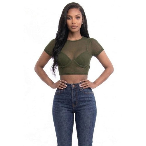 Mesh Crop Tee in Olive