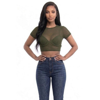 Mesh Crop Tee in Olive
