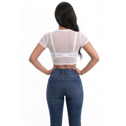 Mesh Crop Tee in Black in White