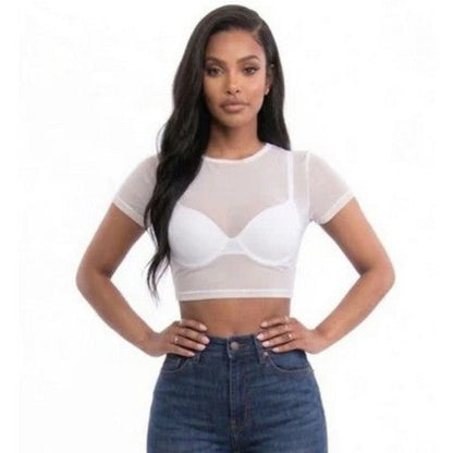 BT2847 Mesh Crop Tee in White