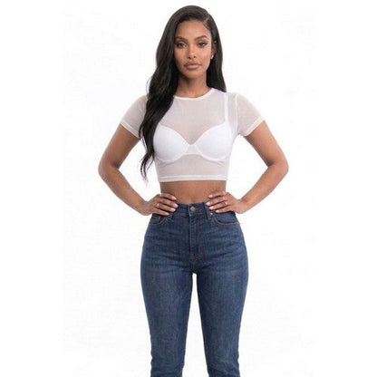 Mesh Crop Tee in Black in White