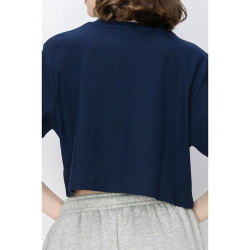 Cropped Oversized Thermal Jersey in Navy