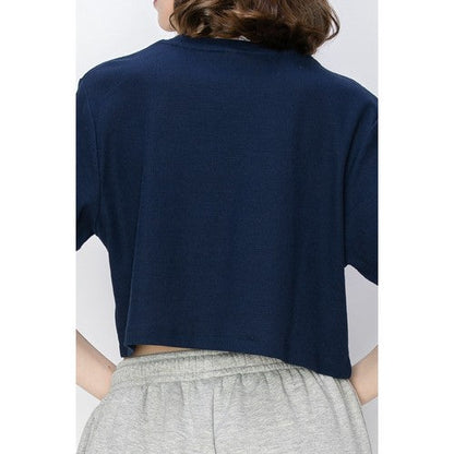 Cropped Oversized Thermal Jersey in Navy