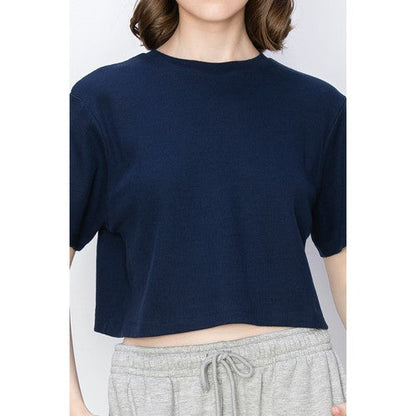 Cropped Oversized Thermal Jersey in Navy