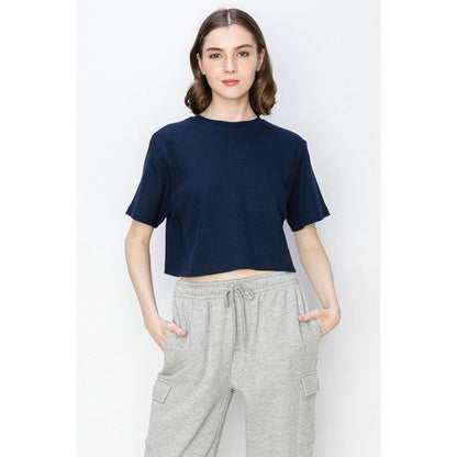 Cropped Oversized Thermal Jersey in Navy