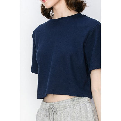 TL354-1 Cropped Oversized Thermal Jersey in Navy