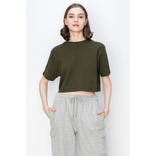 TL354-1 Cropped Oversized Thermal Jersey in Olive