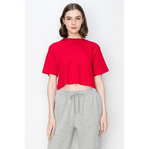 TL354-1 Cropped Oversized Thermal Jersey in Red