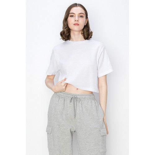 TL354-1 Cropped Oversized Thermal Jersey in White