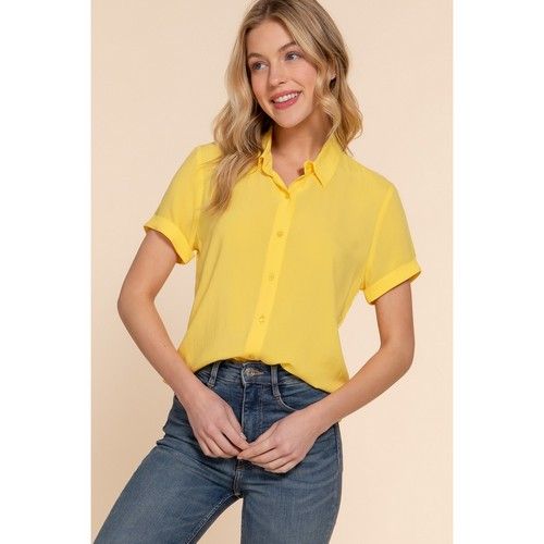 T13952 Tum Up Sleeve Shirt in Yellow