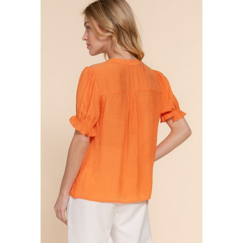 Puff Sleeve Lace Detail Blouse in Orange