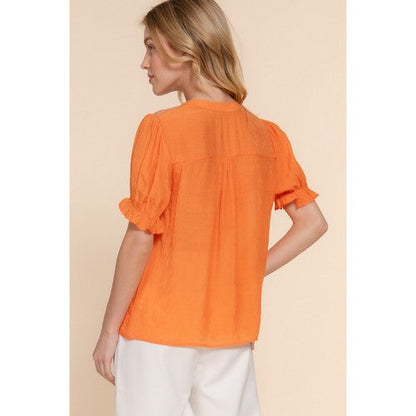 Puff Sleeve Lace Detail Blouse in Orange