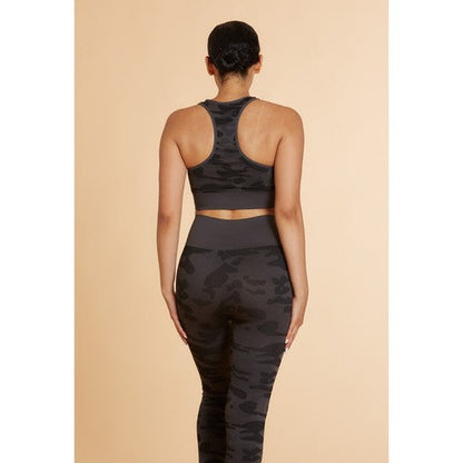 Seamless Bra Top in Charcoal Camo