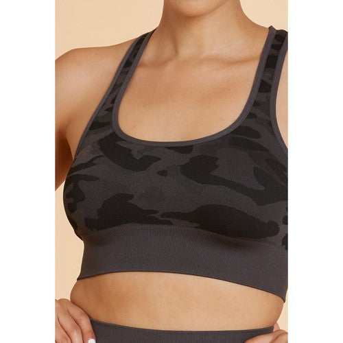 Seamless Bra Top in Charcoal Camo