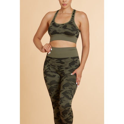 Seamless Bra Top in Green Camo