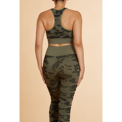 Seamless Bra Top in Green Camo