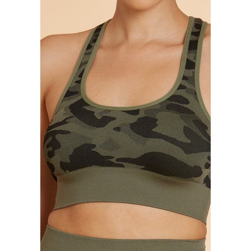 Seamless Bra Top in Green Camo