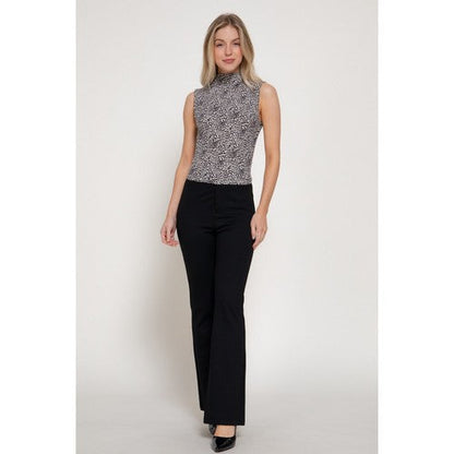 Leopard Print Rib Knit Turtleneck in Ivory & Black