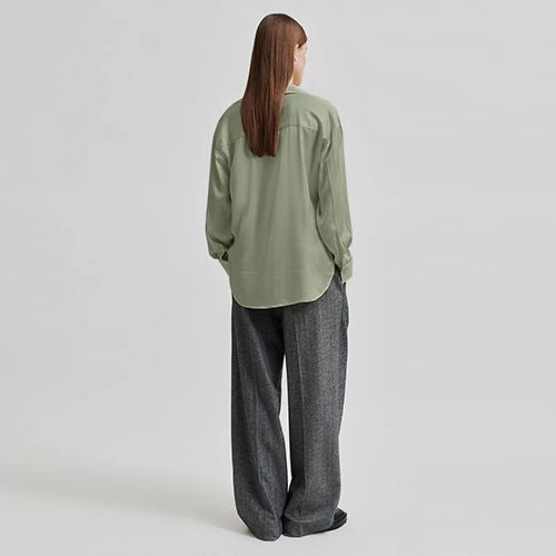 Satin Balloon Sleeve Blouse in Army Green