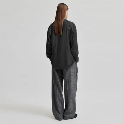 Satin Balloon Sleeve Blouse in Black