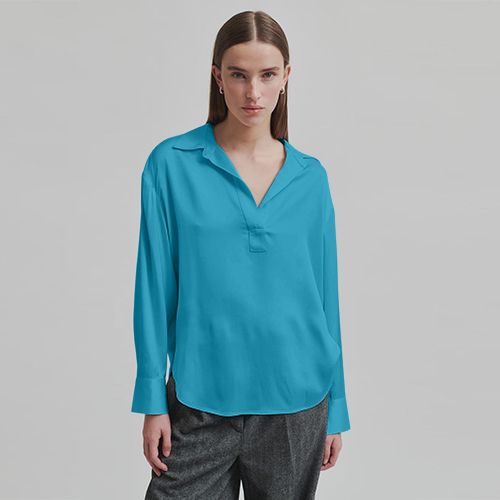 Satin Balloon Sleeve Blouse in Teal
