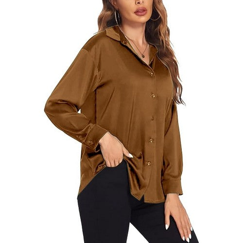 Dolman Sleeve Satin Shirt in Gold