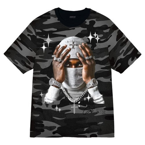 A107CM Masked Man Graphic Tee in Grey Camo