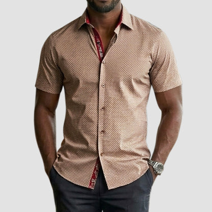 American Breed Short Sleeve Print Shirt in Brown Geo